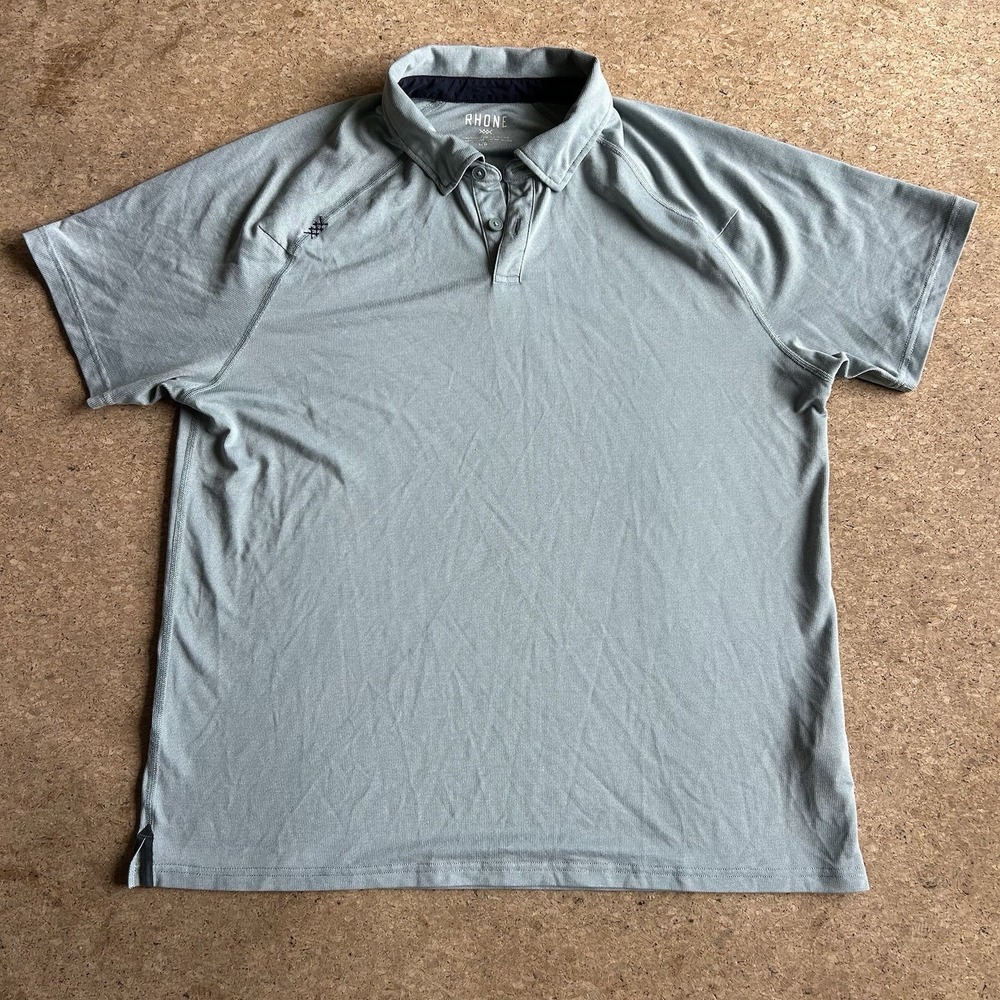 Rhone Men L Green Delta Pique Polo Golf Short Sleeve Performance Shirt DPP 181
